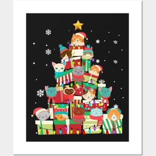 Funny Cat Christmas Tree Box Meowy Catmas Boxmas T Posters and Art